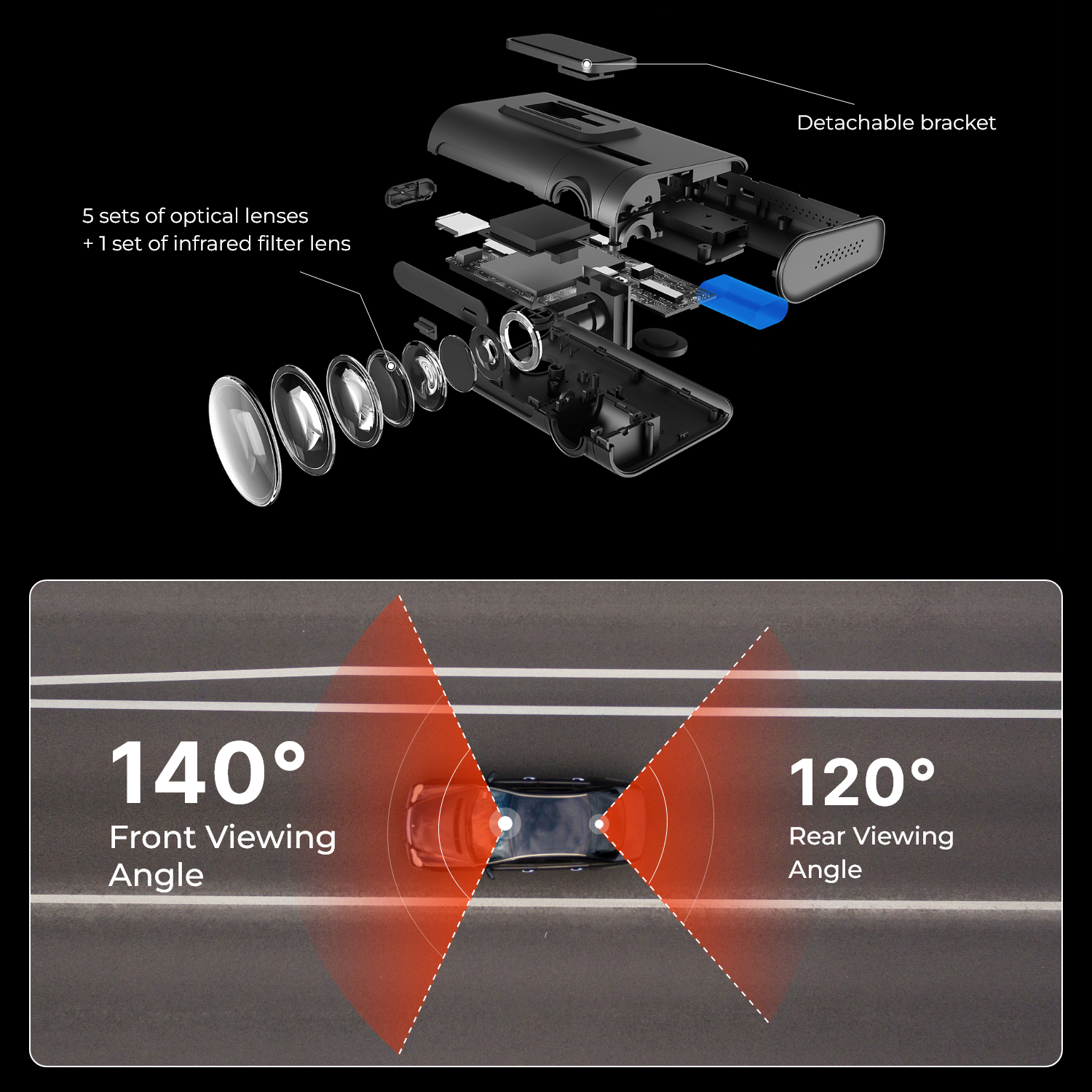 Road Angel Halo Pro 2K-Dashcam vorne und 1K hinten mit Dual-Parkmodus
