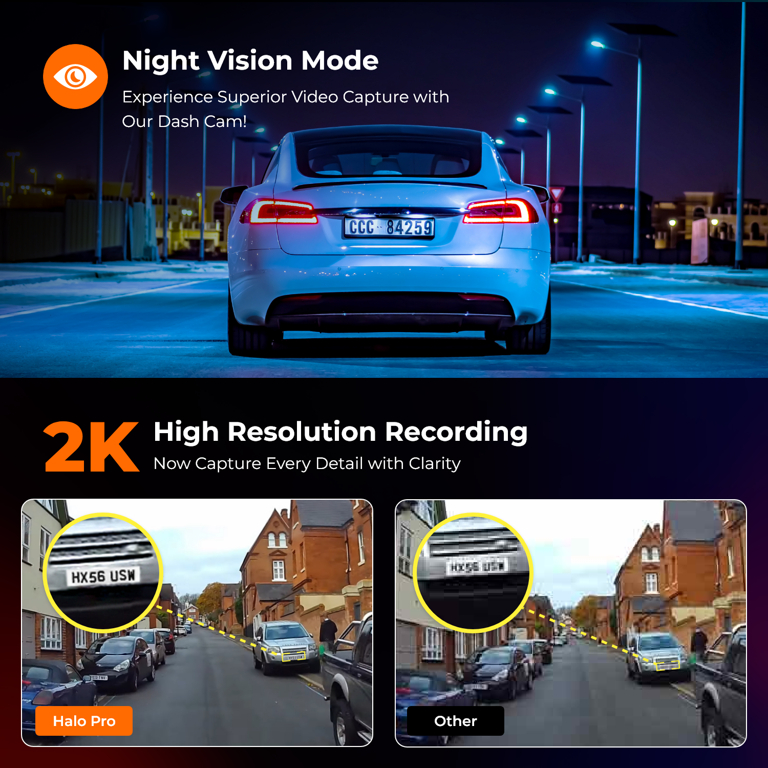 Road Angel Halo Pro 2K-Dashcam vorne und 1K hinten mit Dual-Parkmodus