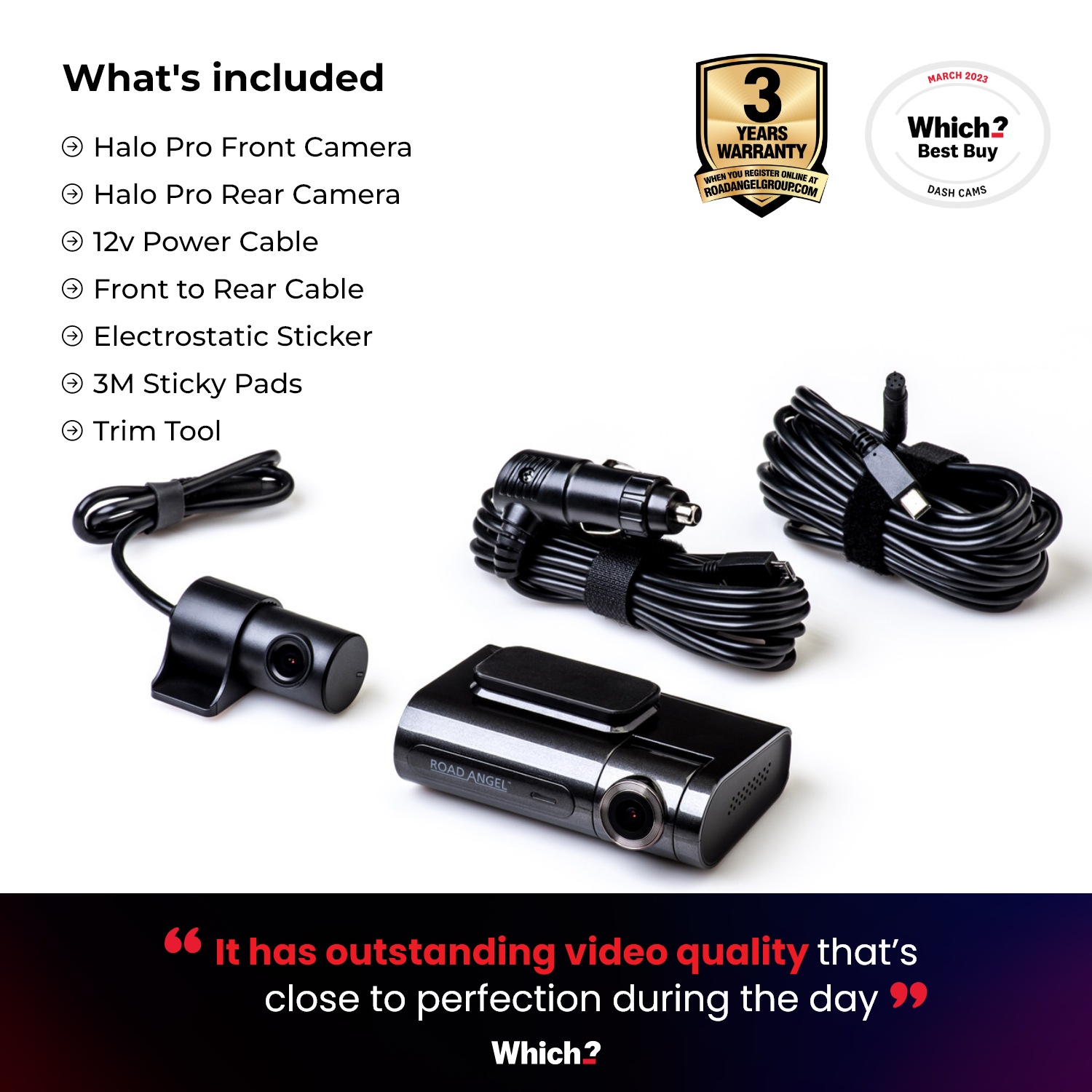 Road Angel Halo Pro 2K-Dashcam vorne und 1K hinten mit Dual-Parkmodus