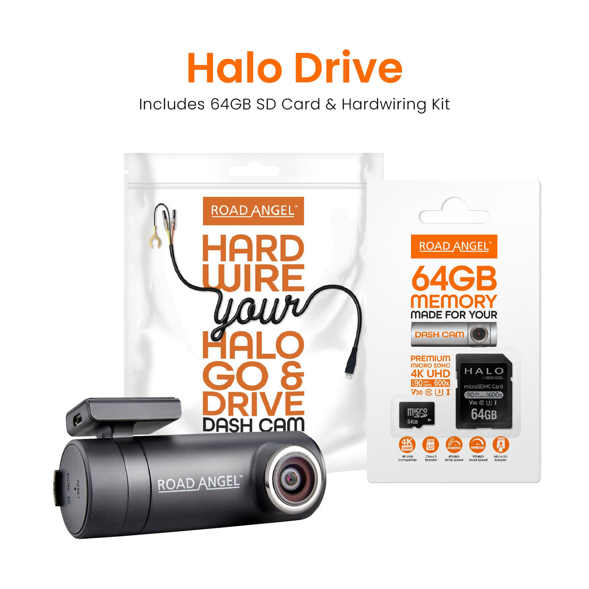 Road Angel Halo Drive 2 2K Kompakte Dashcam mit SD-Karte und Kabelsatz im Paket