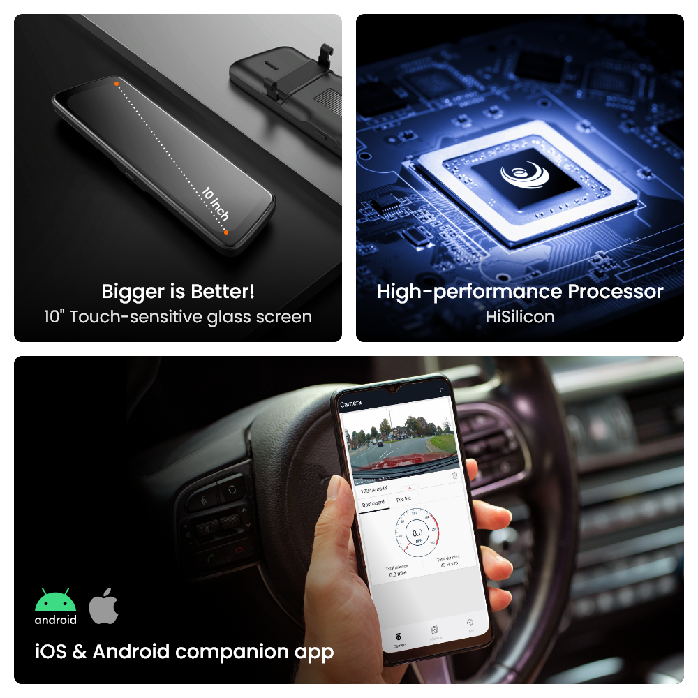 Road Angel Halo View 2 Écran de visualisation et Dashcam avec écran tactile 10 pouces et mode de stationnement double