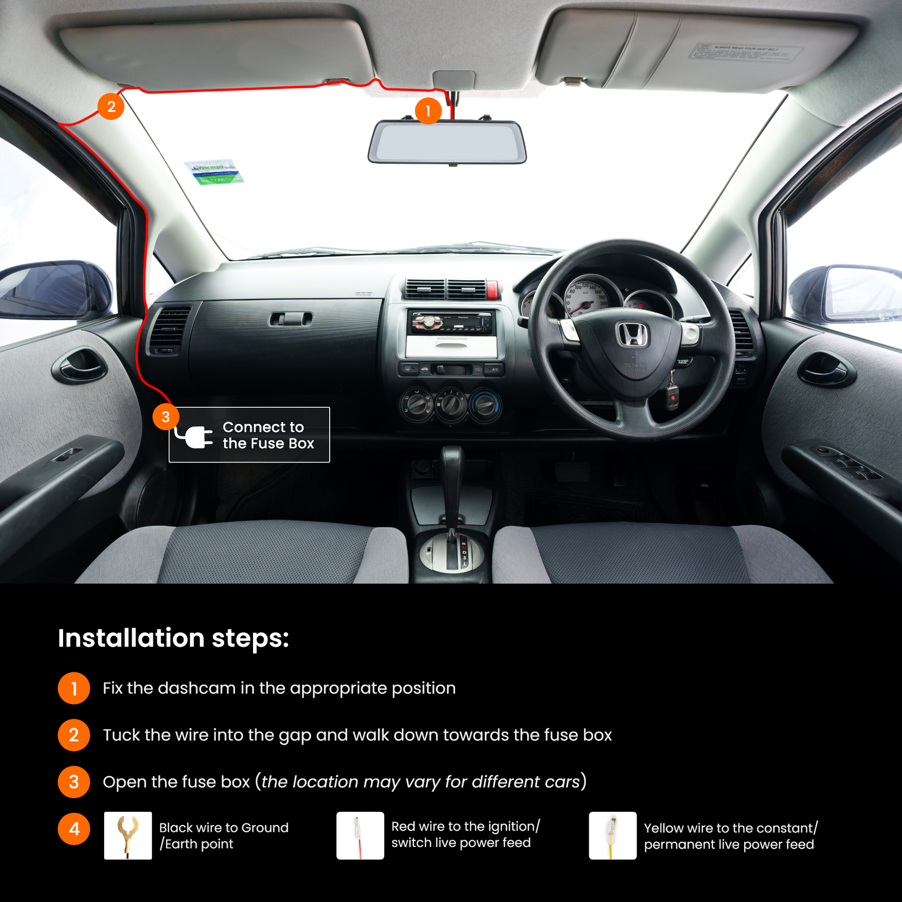 HWK5VIEW - Road Angel Halo Dash Cam Festverdrahtungssatz – für Halo View / Halo Vision