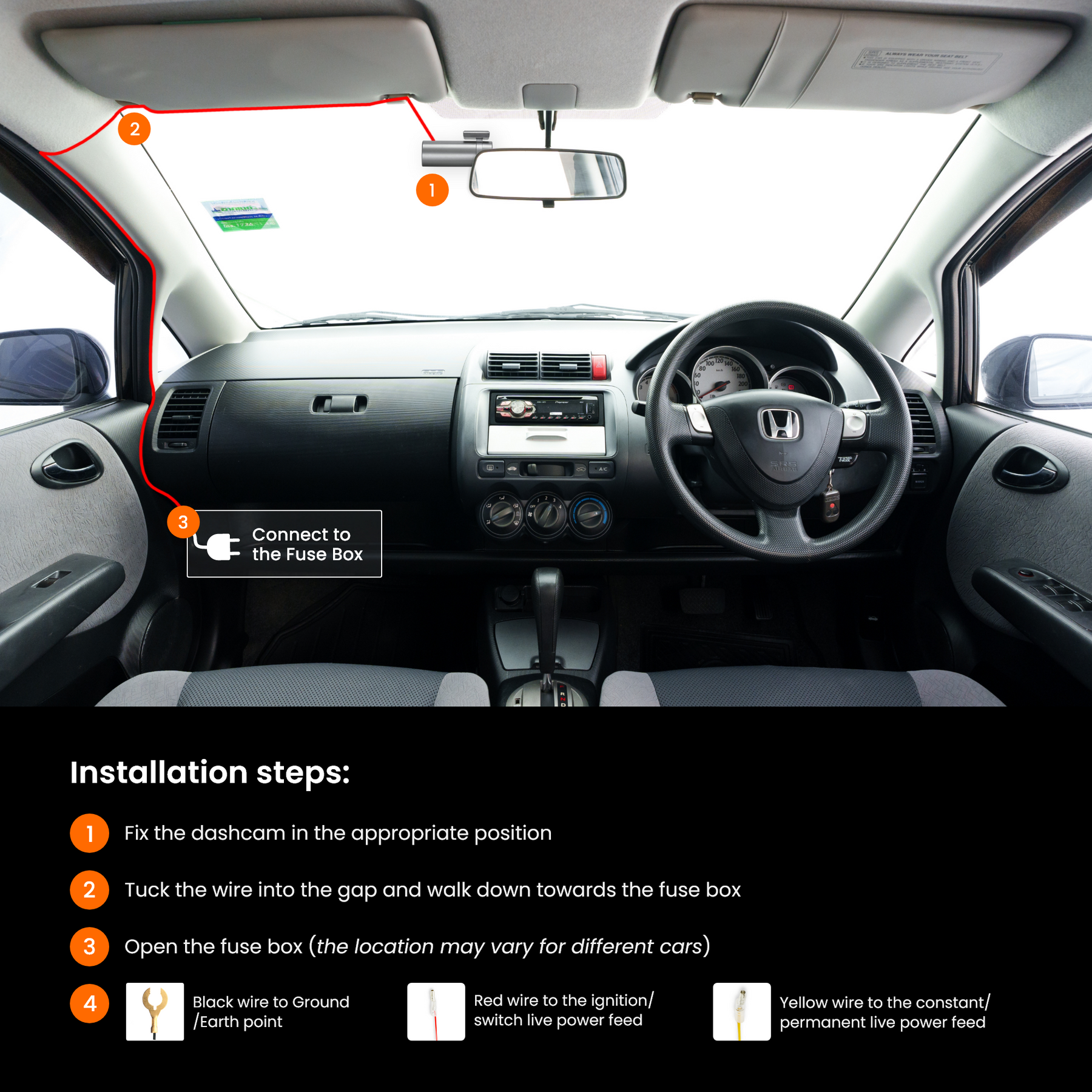 RA7300C – Road Angel Halo Dash Cam Festverdrahtungssatz – für Halo Ultra