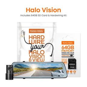 Road Angel Halo Vision Rückspiegel und Dashcam mit SD-Karte und Kabelsatz im Paket 
