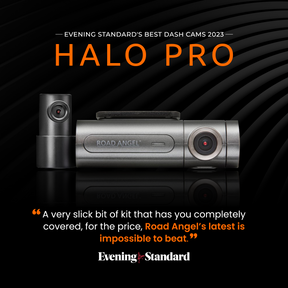 Road Angel Halo Pro Vordere und hintere Dashcam mit SD-Karte und Kabelsatz im Paket