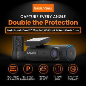 New - Halo Spark Dual Full HD 1080p Front & Rear Dash Camera With Dual Parking Mode & Winter Mode (USB-C) With 64GB SD Card & Hardwiring Kit Bundle