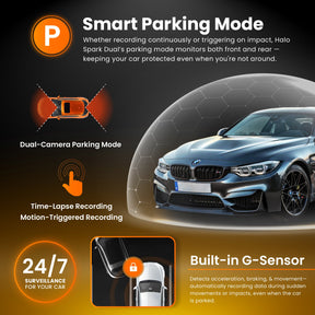 New - Halo Spark Dual Full HD 1080p Front & Rear Dash Camera With Dual Parking Mode & Winter Mode (USB-C) With 64GB SD Card & Hardwiring Kit Bundle
