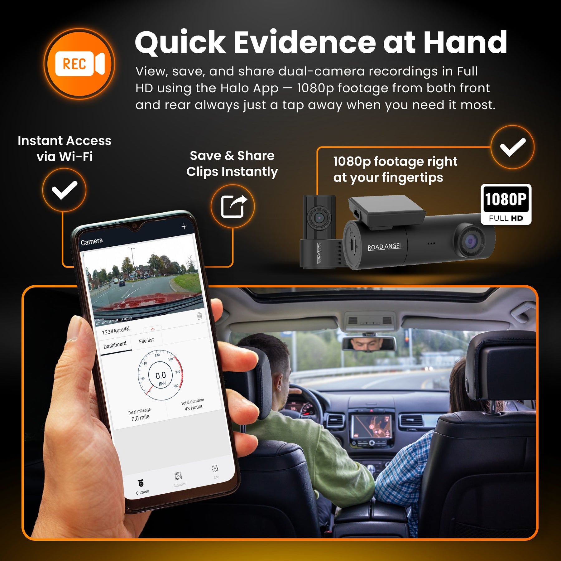 New - Halo Spark Dual Full HD 1080p Front & Rear Dash Camera With Dual Parking Mode & Winter Mode (USB-C) With 64GB SD Card & Hardwiring Kit Bundle