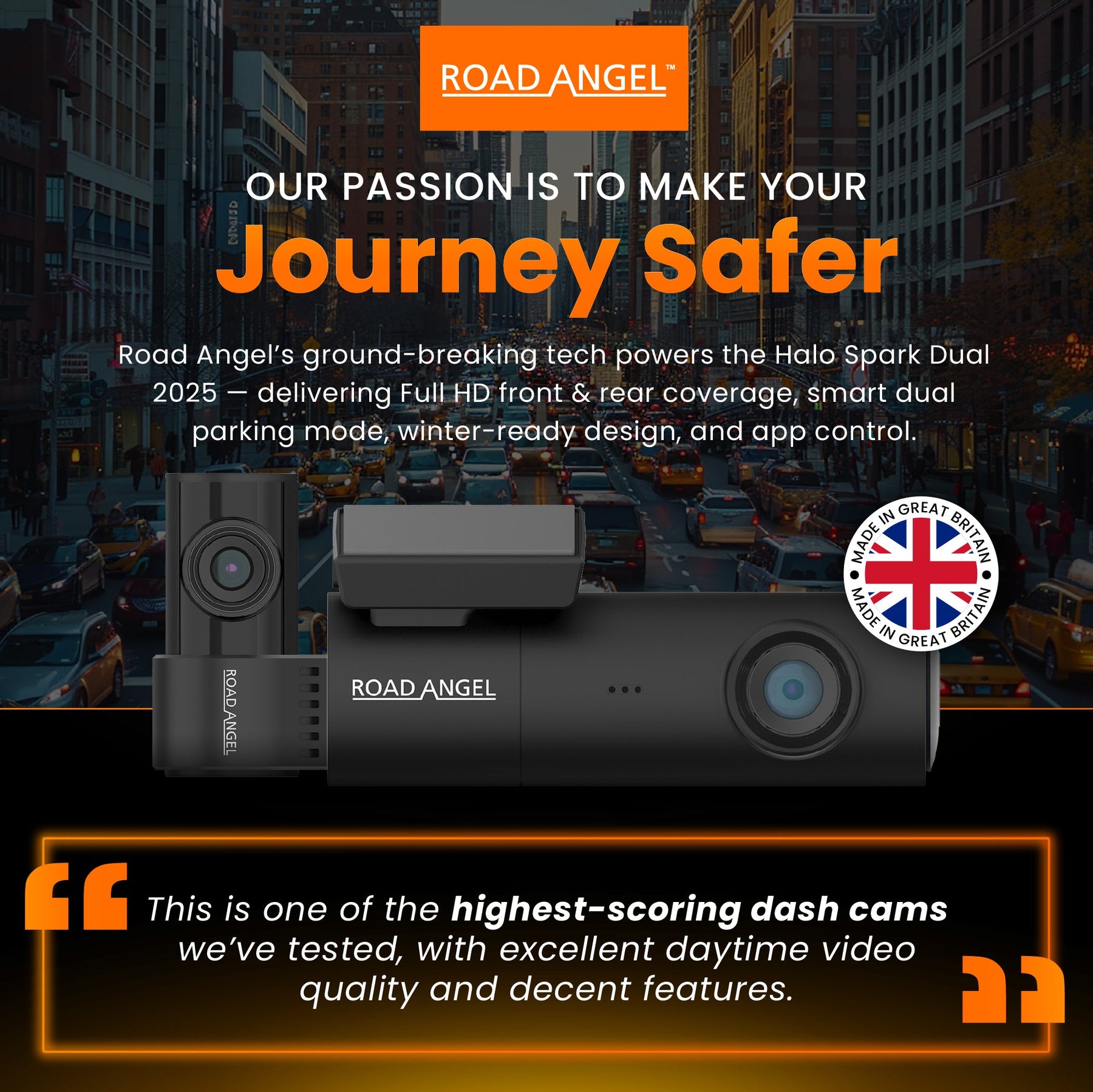 New - Halo Spark Dual Full HD 1080p Front & Rear Dash Camera With Dual Parking Mode & Winter Mode (USB-C) With 64GB SD Card & Hardwiring Kit Bundle