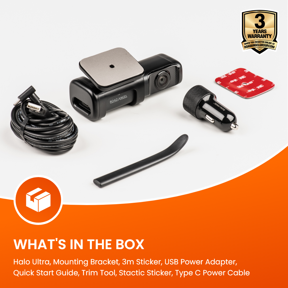 Road Angel Halo Ultra 4K Dashcam mit Hardwiring-Kit mit internem 64-GB-SSD-Speicherpaket